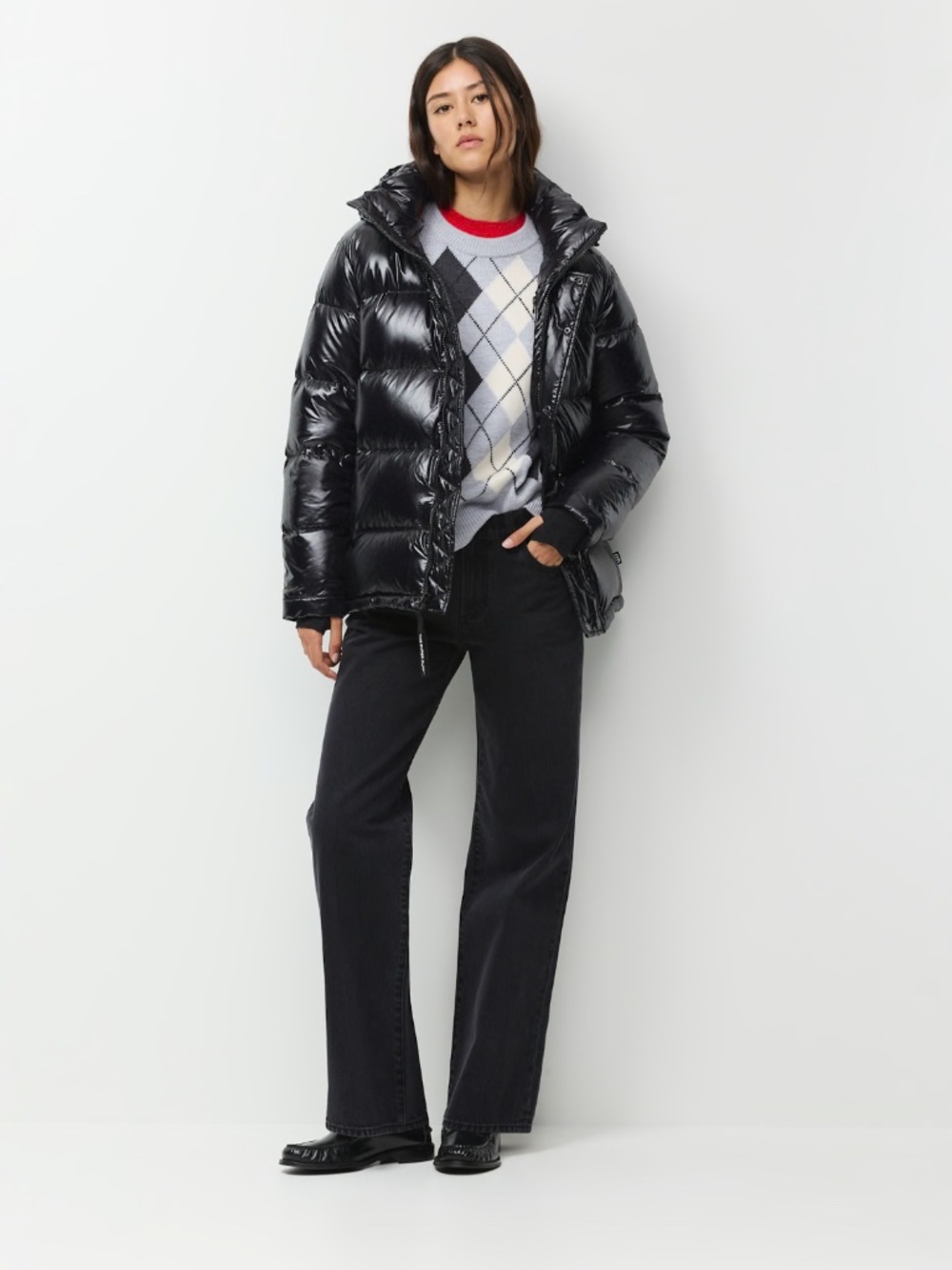 Aritzia Women's The Super Puff Puffer Shorty Jacket Hi Gloss Black Hooded S NWOT